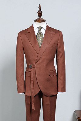 David Stylish Caramel With Adjustable Belt Slim Fit Business Suit For Men_1