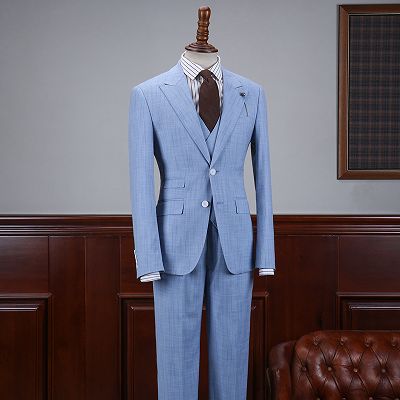 Adonis New Arrival Sky Blue Small Plaid 3 Flaps Business Suit_2