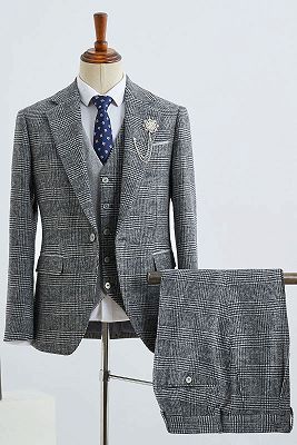 Broderick Gray Small Plaid Notched Lapel One Button Tailored Business Suit_1