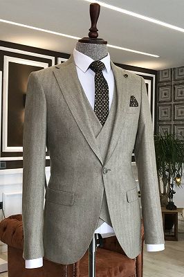 Nick Light Khaki 3-Pieces Notched Lapel Formal Business Suits For Men ...