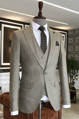 Nick Light Khaki 3-Pieces Notched Lapel Formal Business Suits For Men_1