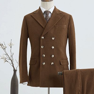 Chasel Gorgeous Corduroy Brown Double Breasted Custom Suit For Business