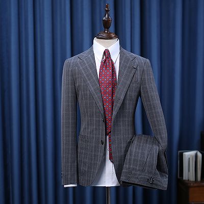 Hogan Elegant Dark Gray Plaid Notched Lapel Slim Fit Bespoke Suit For Business