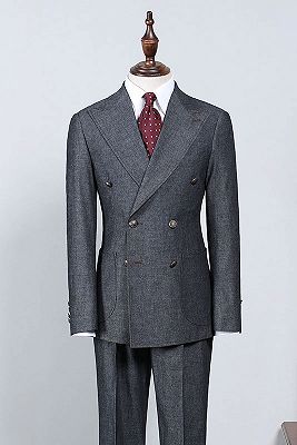 Owen Classic Dark Gray Peaked Lapel Double Breasted Formal Menswear_1