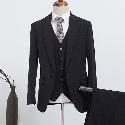 Barry Formal All Black 3 Pieces Slim Fit Custom Business Suit For Men