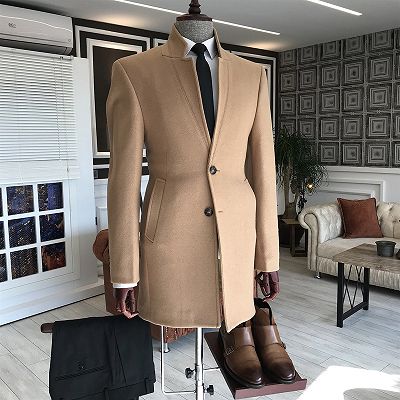 Cedric Light Brown Stand Collar Bespoke Winter Business Jacket