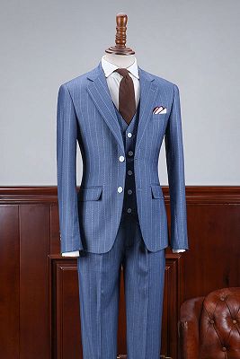 Andrew Stylish Blue Striped 3 Pieces Slim Fit Business Suit For Men_1