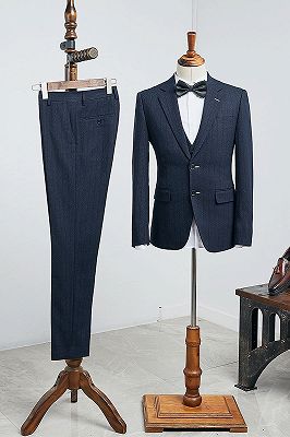 Burke Formal Navy Blue Striped 3 Pieces Custom Business Suit_1