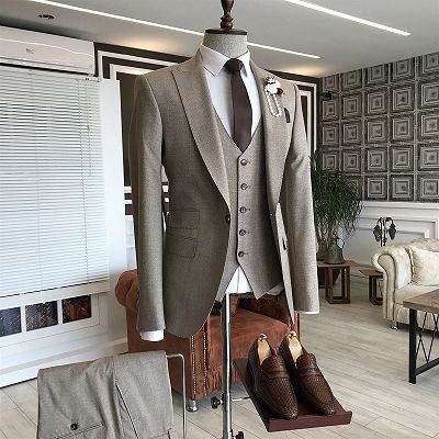 Jeffrey Formal Brown 3-Pieces Slim Fit Business Men Suits_2