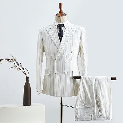 Basil Simple White Striped Double Breasted Slim Fit Custom Suit For Business_2
