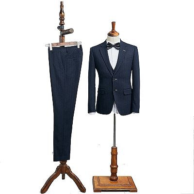 Blair Stylish Navy Blue Striped 3 Pieces Notched Lapel Business Suit_2