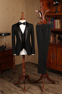 Baldwin All Black 3 Pieces Custom Wedding Suit For Grooms_1