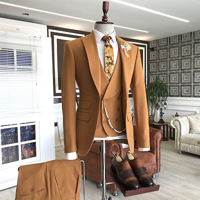 Jacob Stylish Orange Peaked Lapel Double Breasted Waistcoat Tailored Prom Suits For Men