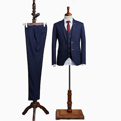 Carey Modern Blue 3 Pieces Notched Lapel Custom Business Suit For Men_2