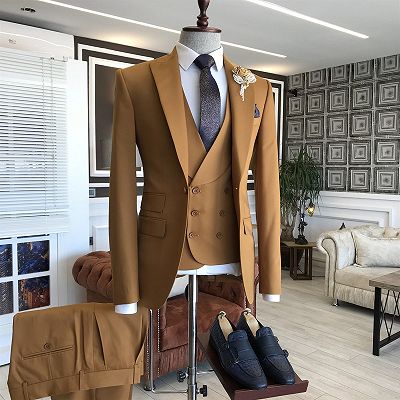 Ingram Fashion Camel 3-Pieces Peaked Lapel 2 Flaps Business Suits For Men_2