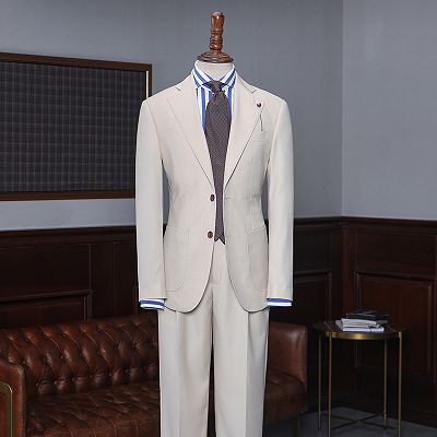 Antony New Light Khaki 2 Pieces Notched Lapel Custom Suit For Business_2
