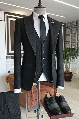Devin Simple Black Pinstripes With Button Formal Business Slim fit Men Suits