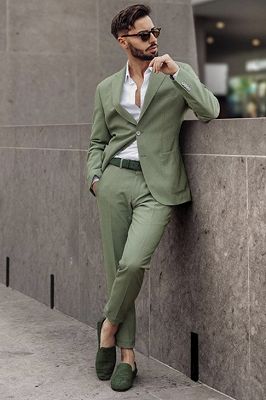 Lime Green Fashion Slim Fit Bespoke Men Suits for Prom_1