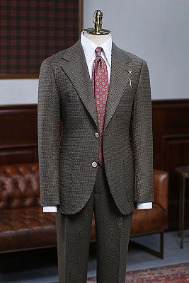 Aldrich Popular Coffee Small Plaid 2 Pieces Slim Fit Suit For Business_1