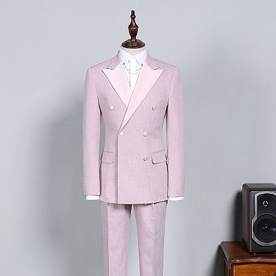 Ian New Arrival Pink Peaked Lapel Double Breasted Custom Prom Suit
