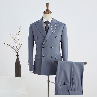 Cecil Unique Blue Peaked Lapel Double Breasted Tailored Business Suit