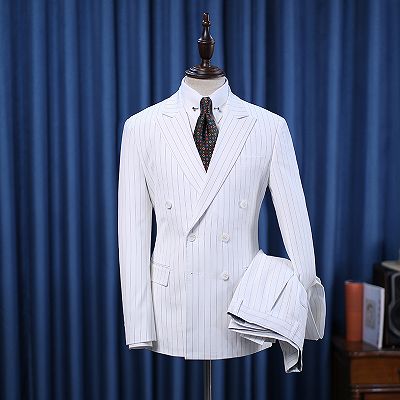 Pete Popular White Striped Double Breasted Formal Business Suit_2