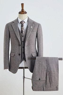 Burgess Popular Coffee Small Plaid 3 Pieces Notched Lapel Bespoke Business Suit_1