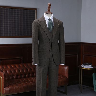 Arthur Latest Coffee Small Plaid 3 Pieces Business Suit For Men_2