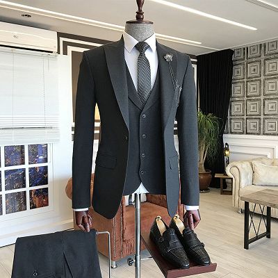 Richard Traditional All Black 3-Pieces Slim Fit Bespoke Men Suits For Business_2