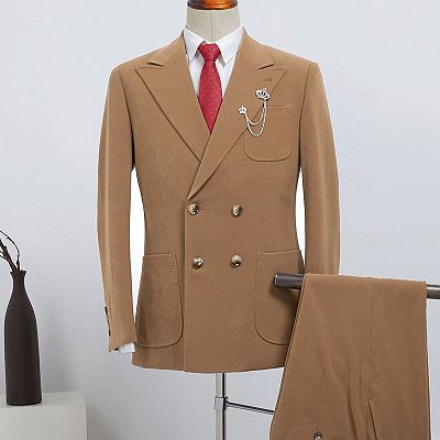 Bart Fashion Camel Double Breasted Slim Fit Custom Business Suit_2