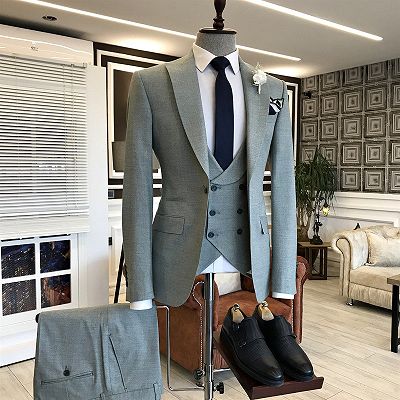 Henry Stylish Gray 3-Pieces Peaked Lapel Men Suits For Business_2
