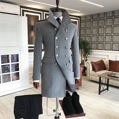 Derrick Elegant Dark Gray Double Breasted Slim Fit Formal Wool Menswear
