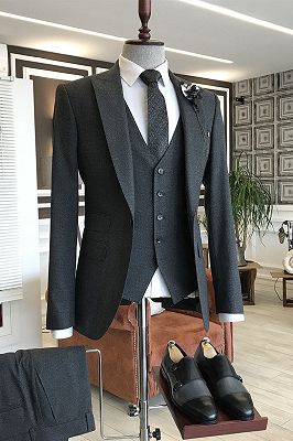 Marvin Handsome Black Peaked Lapel 3 Flaps Slim Fit Men Suits For Business_1