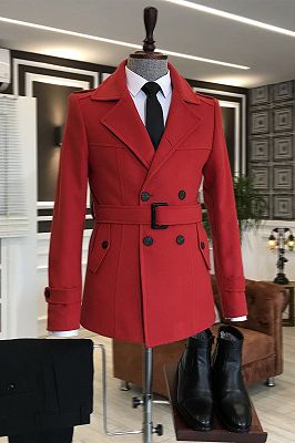 Kent Fashion Red Notched Lapel With Belt Prom Jacket For Winter