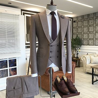 Jeff Normal Brown Peaked Lapel Double Breasted Waistcoat Slim Fit Formal Menswear_2