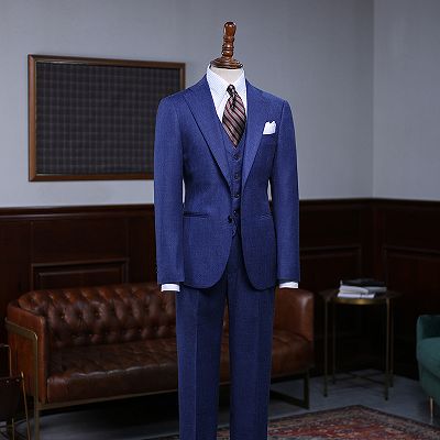 Ansel Modern Blue 3 Pieces Notched Lapel Business Suit For Men