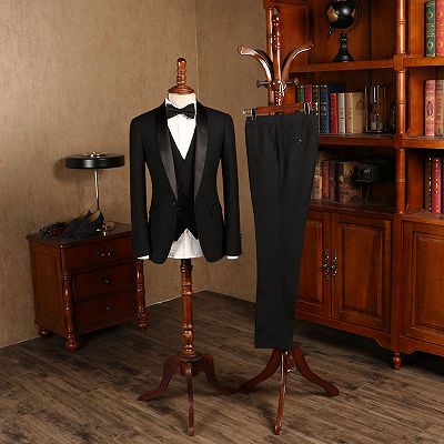 Baldwin All Black 3 Pieces Custom Wedding Suit For Grooms_2