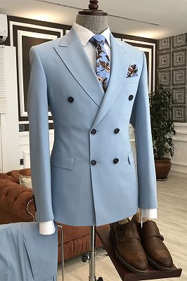 Paddy Fashion Blue Peaked Lapel Double Breasted Best Business Suits For Men_1