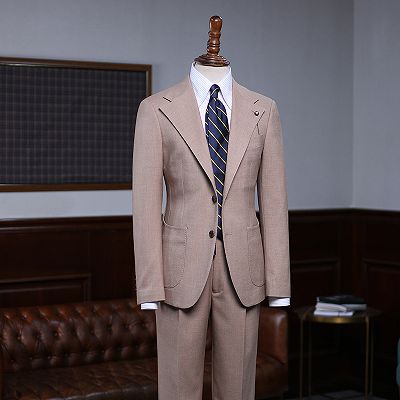 Tab Classic Khaki 2 Pieces Slim Fit Custom Suit For Business_2