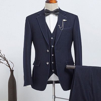 Barnett Hot Navy Blue 3 Pieces Slim Fit Bespoke Suit For Business