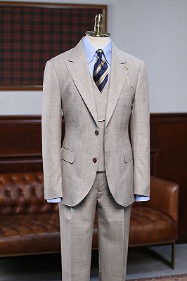 Abel Formal Light Khaki Plaid 3 Pieces Bespoke Business Suit_1