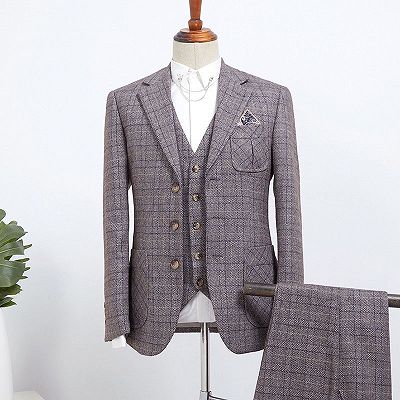 Barret New Arrival Gray Plaid 3 Pieces Slim Fit Tailored Suit For Business
