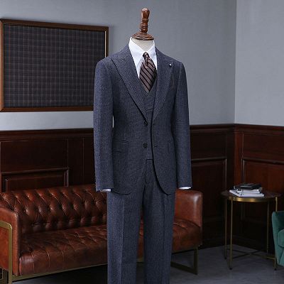 Aubrey Regular Blue Small Plaid 3 Pieces Bespoke Business Suit For Men_2