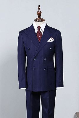 Howar Unique Navy Blue Striped Double Breasted Slim Fit Custom Business Suit