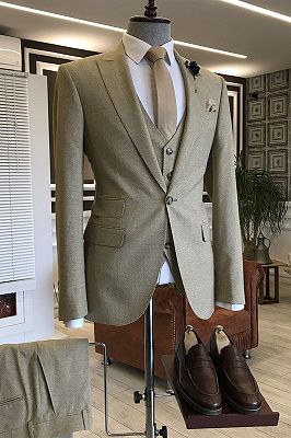 Luther Light Brown Peaked Lapel 3 Flaps Formal Menswear_1