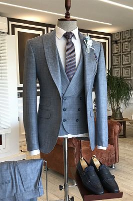 Jeffrey Formal Gray Plaid Peaked Lapel Double Breasted Waistcoat ...