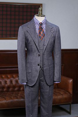 Reg Regular Dark Gray Plaid 3 Pieces Slim Fit Custom Business Suit_1