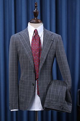 Hogan Elegant Dark Gray Plaid Notched Lapel Slim Fit Bespoke Suit For Business