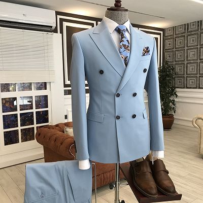 Paddy Fashion Blue Peaked Lapel Double Breasted Best Business Suits For Men_2