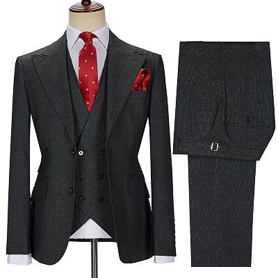Newest Formal Black Three Pieces Peaked Lapel Business Men Suits_3